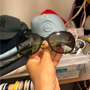 Coach Black Sunglasses with Green Pattern Temples